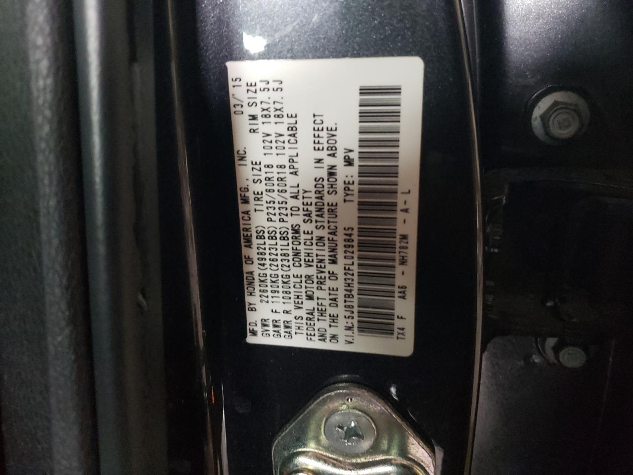 2015 Acura Rdx VIN: 5J8TB4H32FL029845 Lot: 56531815