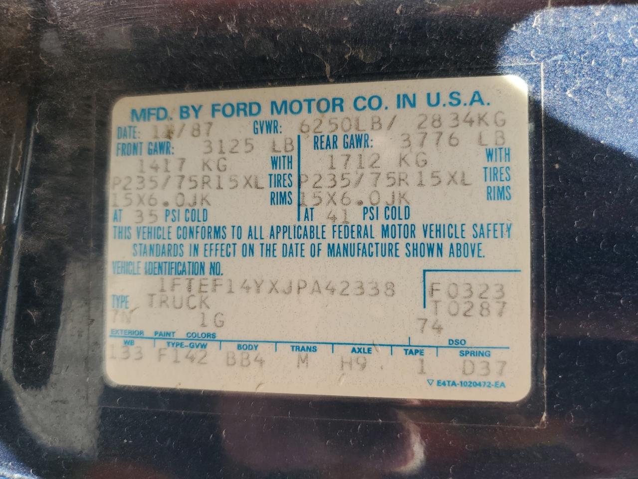 1988 Ford F150 VIN: 1FTEF14YXJPA42338 Lot: 56739775