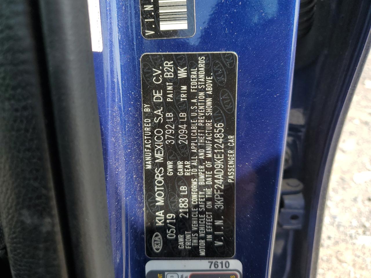 2019 Kia Forte Fe VIN: 3KPF24AD9KE124856 Lot: 55607695