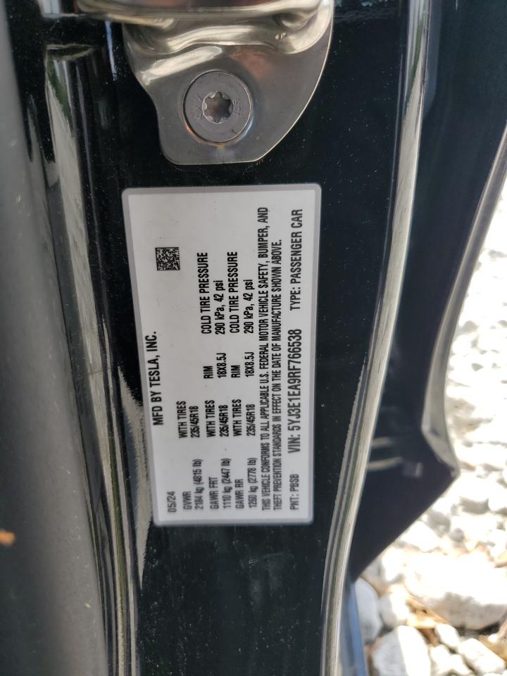 2024 Tesla Model 3 VIN: 5YJ3E1EA9RF766538 Lot: 57205975