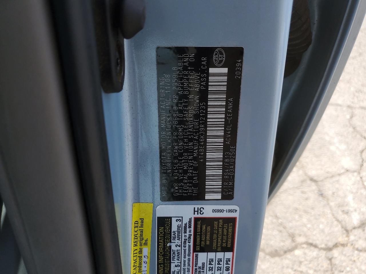 2009 Toyota Camry Base VIN: 4T4BE46K39R121235 Lot: 58228915