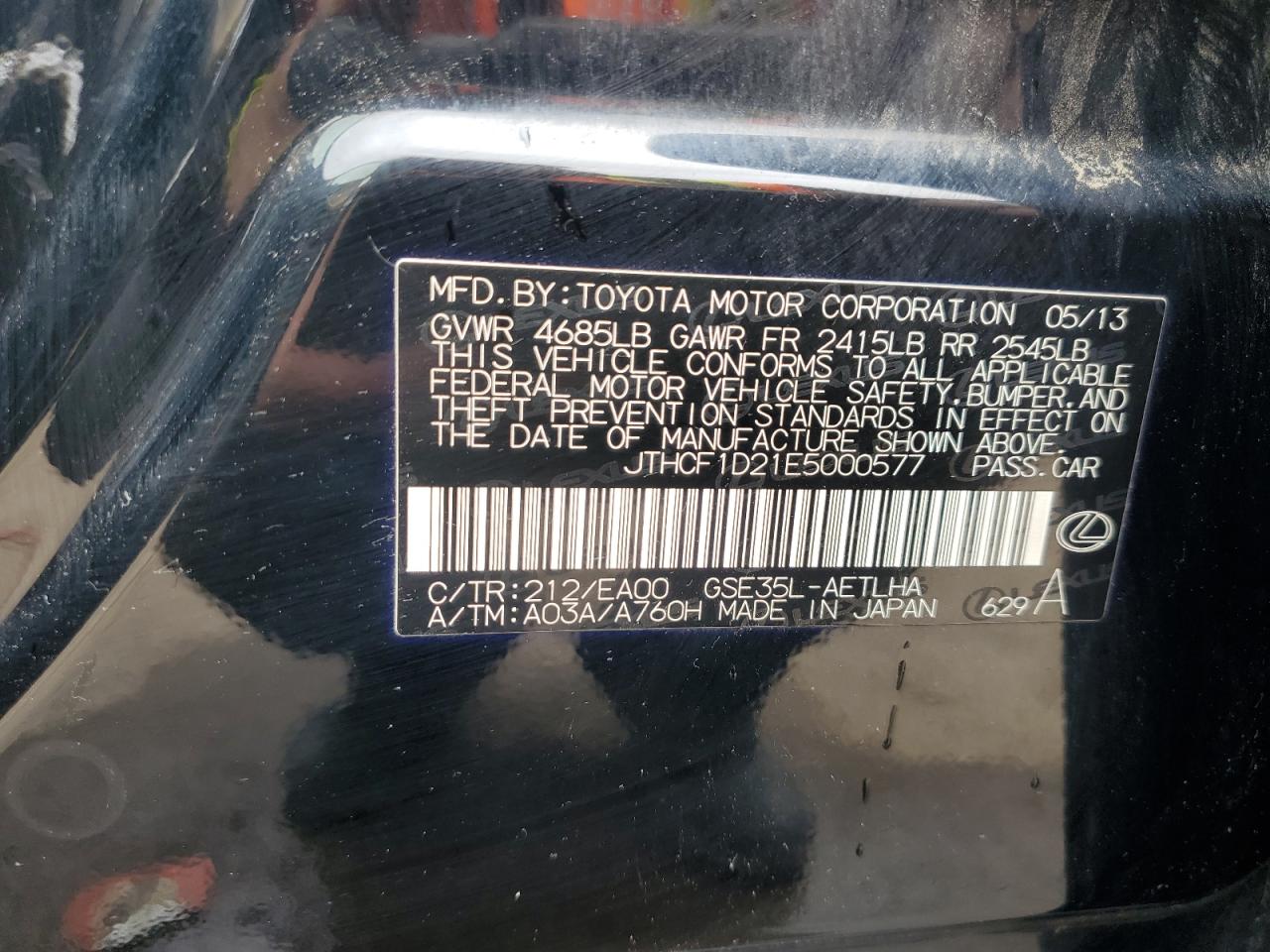 2014 Lexus Is 250 VIN: JTHCF1D21E5000577 Lot: 56683535