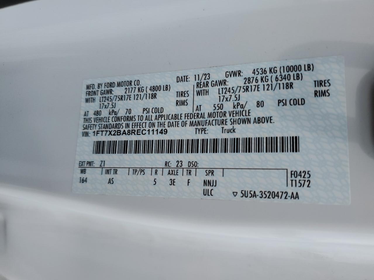 2024 Ford F250 Super Duty VIN: 1FT7X2BA8REC11149 Lot: 56405215