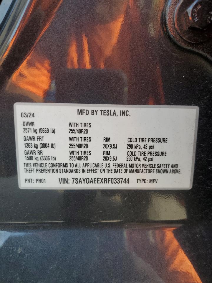 2024 Tesla Model Y VIN: 7SAYGAEEXRF033744 Lot: 58848275