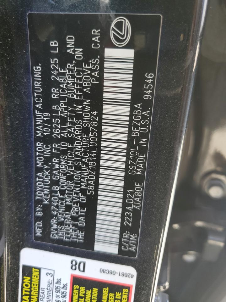 2020 Lexus Es 350 VIN: 58ADZ1B14LU057824 Lot: 57854275
