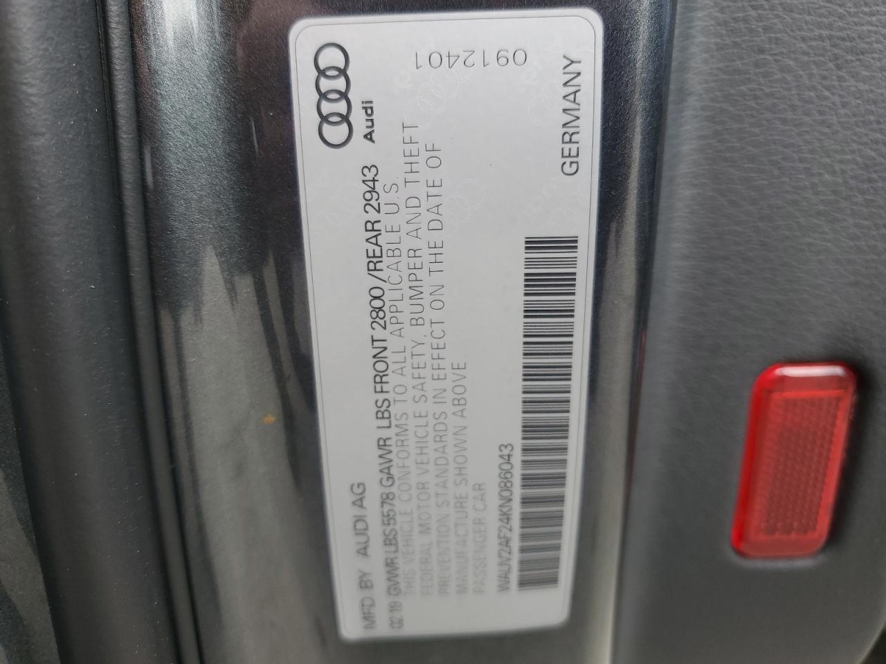2019 Audi A7 Prestige S-Line VIN: WAUV2AF24KN086043 Lot: 56537855