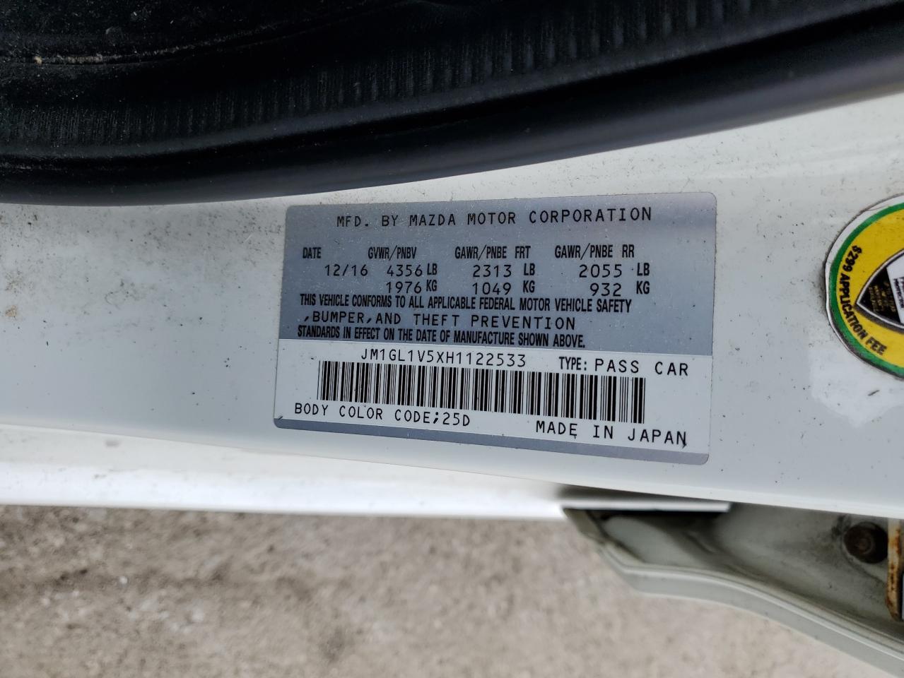 2017 Mazda 6 Touring VIN: JM1GL1V5XH1122533 Lot: 57260975