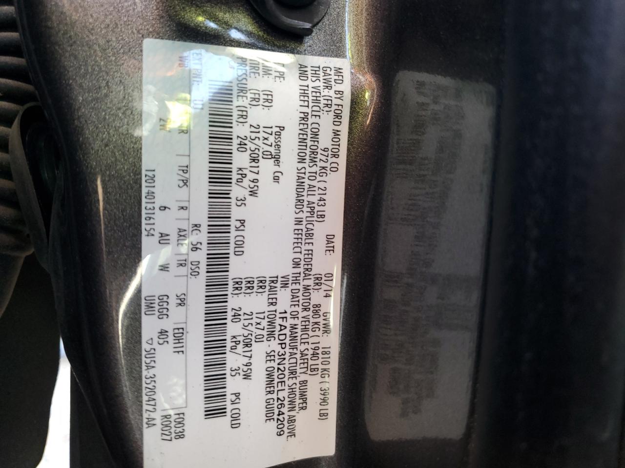 2014 Ford Focus Titanium VIN: 1FADP3N20EL264209 Lot: 57862025