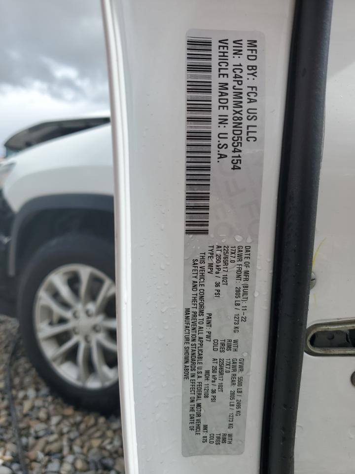 2022 Jeep Cherokee Latitude Lux VIN: 1C4PJMMX8ND554154 Lot: 56482135
