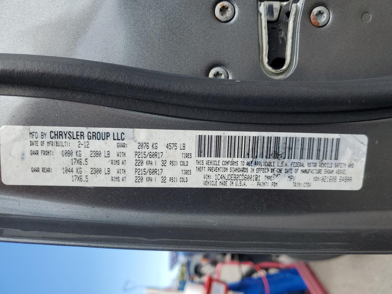 2012 Jeep Compass Latitude VIN: 1C4NJDEB2CD600181 Lot: 55660585