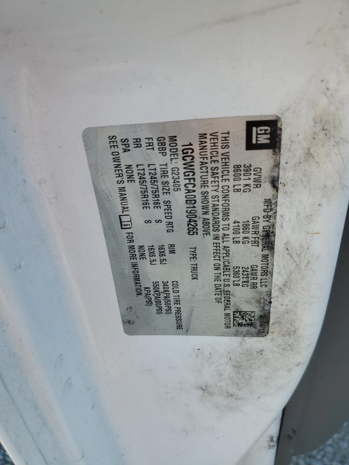 2013 Chevrolet Express G2500 VIN: 1GCWGFCA0D1904265 Lot: 57453185