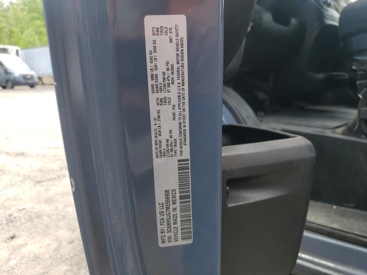 2021 Ram Promaster 3500 3500 High VIN: 3C6MRVJG7ME556908 Lot: 55517185
