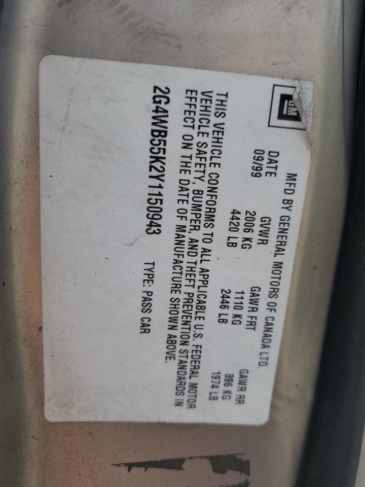 2000 Buick Regal Ls VIN: 2G4WB55K2Y1150943 Lot: 56734445