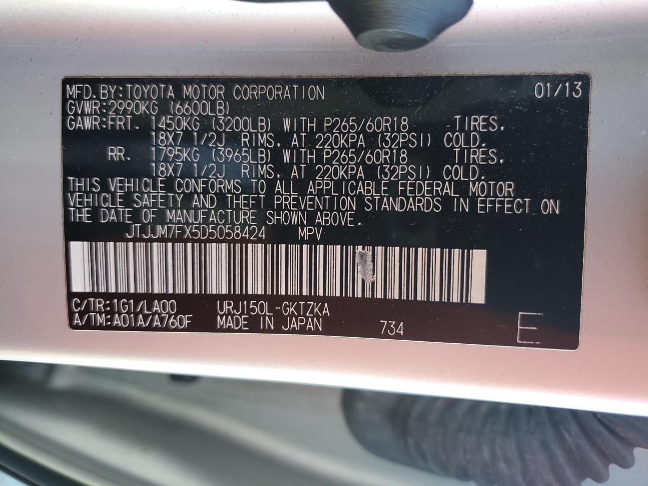 2013 Lexus Gx 460 Premium VIN: JTJJM7FX5D5058424 Lot: 56698885