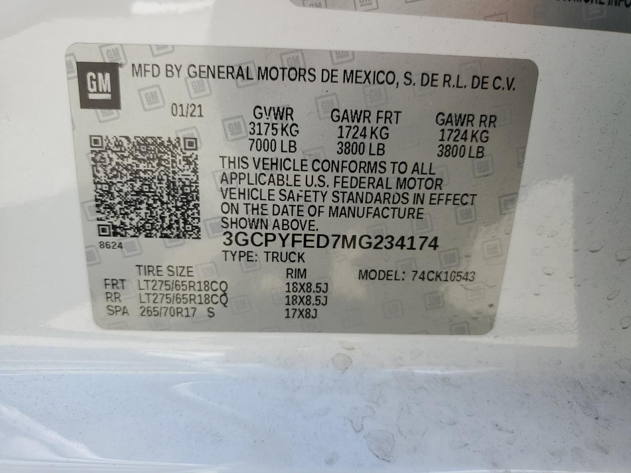 2021 Chevrolet Silverado K1500 Lt Trail Boss VIN: 3GCPYFED7MG234174 Lot: 57027925