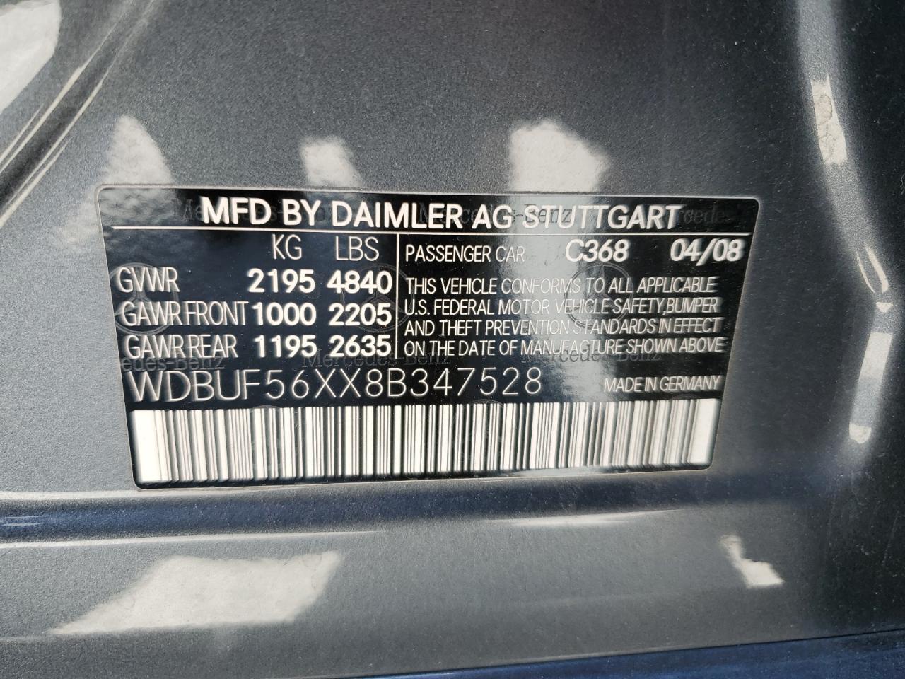 2008 Mercedes-Benz E 350 VIN: WDBUF56XX8B347528 Lot: 56819725