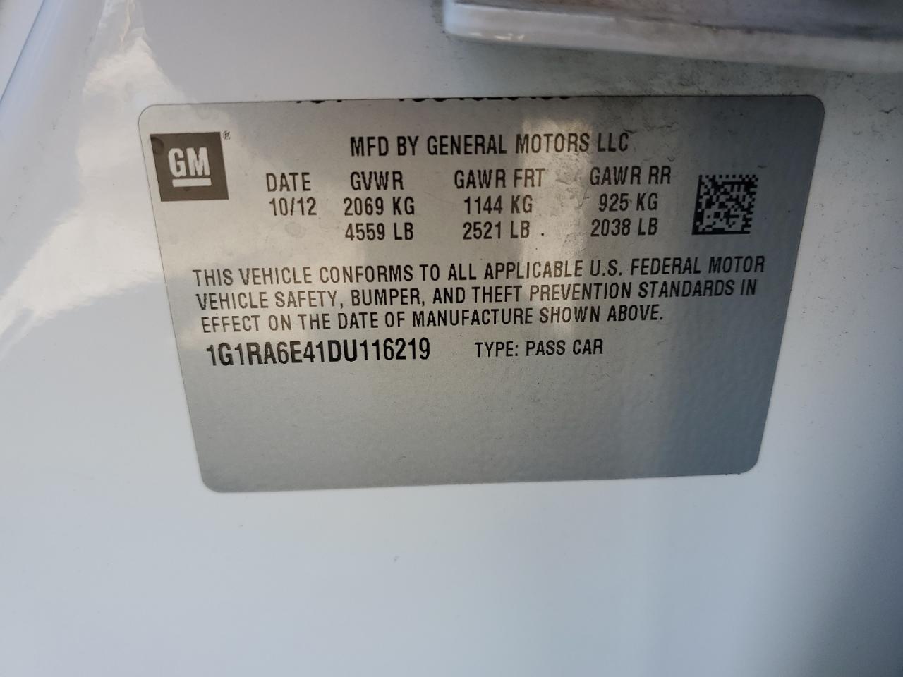 2013 Chevrolet Volt VIN: 1G1RA6E41DU116219 Lot: 58006015