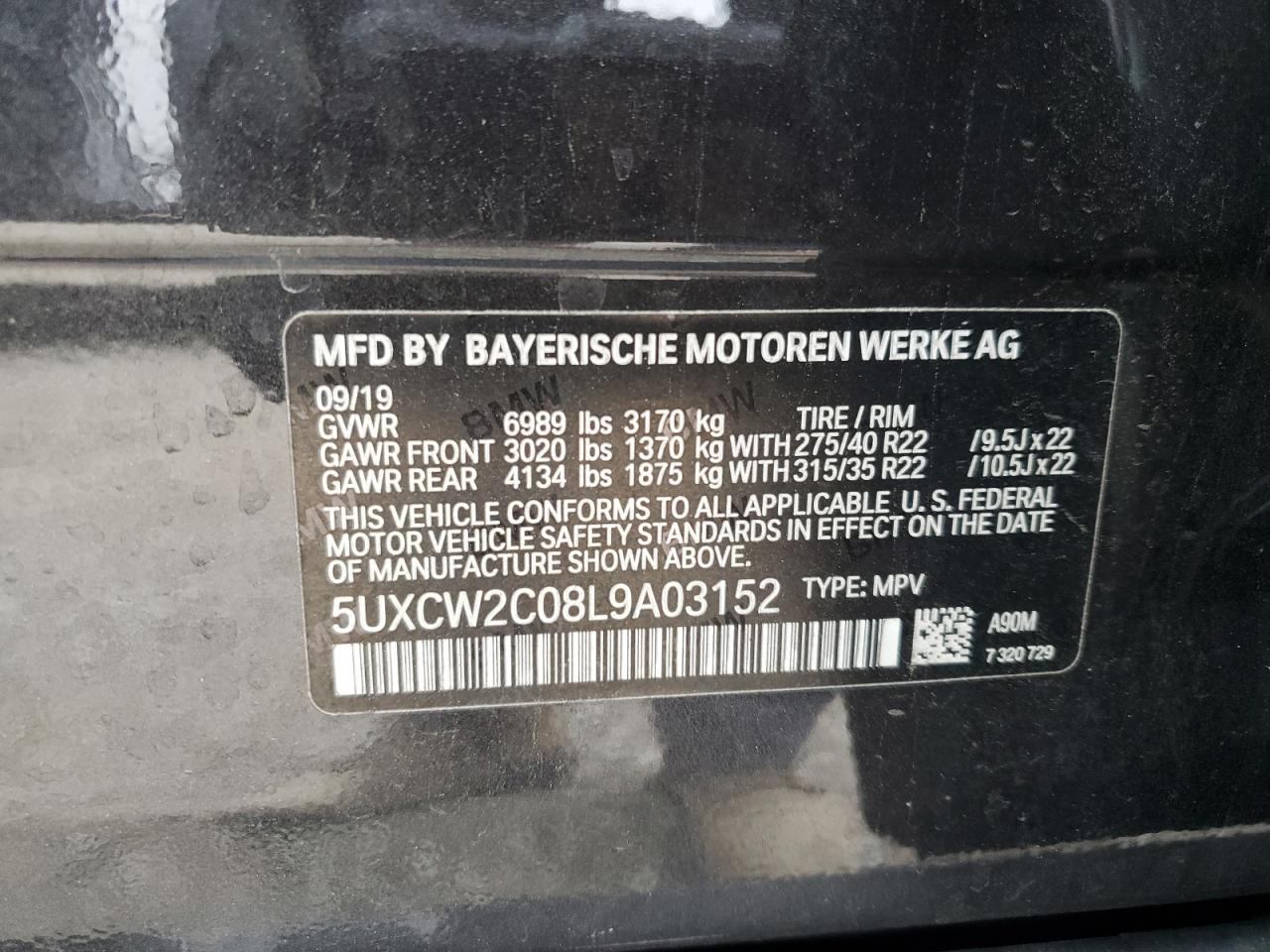 2020 BMW X7 xDrive40I VIN: 5UXCW2C08L9A03152 Lot: 54927955