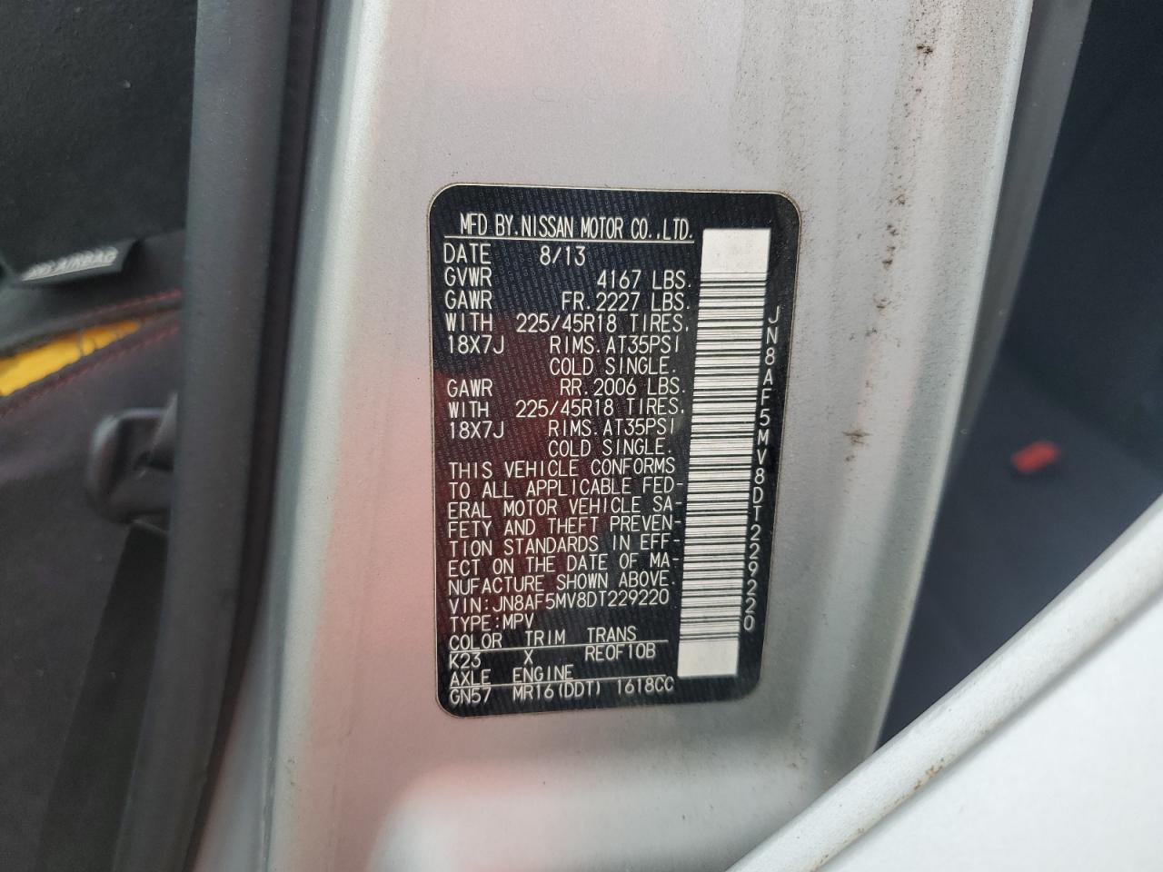 2013 Nissan Juke S VIN: JN8AF5MV8DT229220 Lot: 56726755