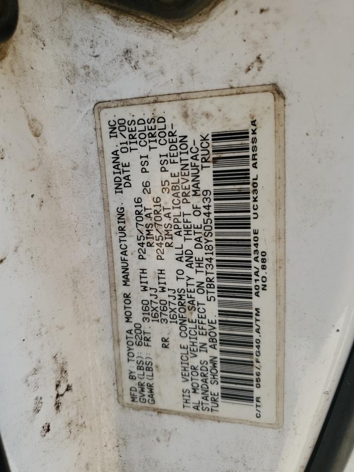 2000 Toyota Tundra Access Cab VIN: 5TBRT3418YS054439 Lot: 56491845