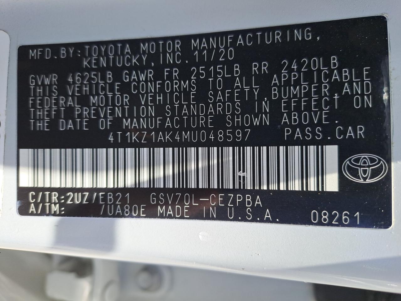 4T1KZ1AK4MU048597 - 2001 Toyota Camry - #57007195