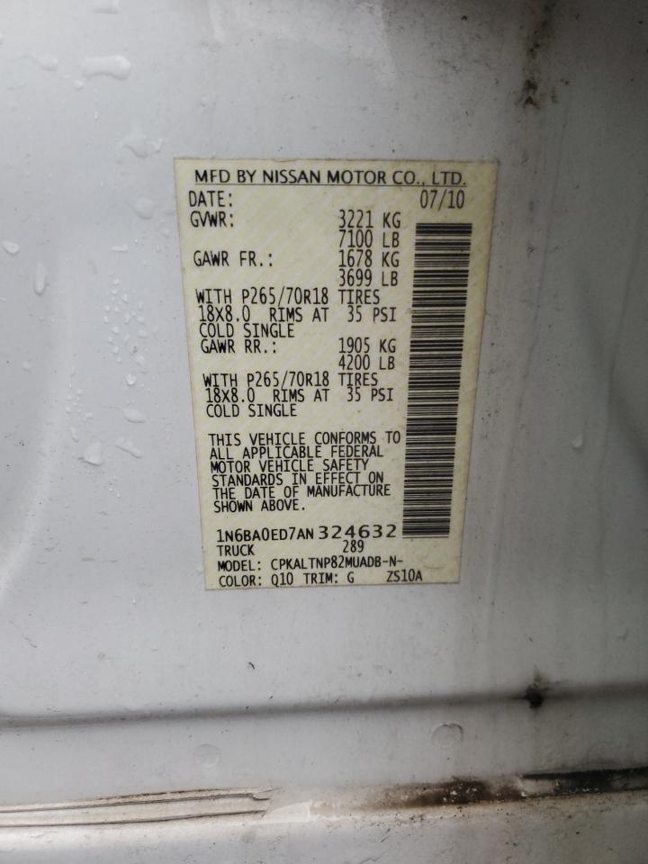 2010 Nissan Titan Xe VIN: 1N6BA0ED7AN324632 Lot: 57095185
