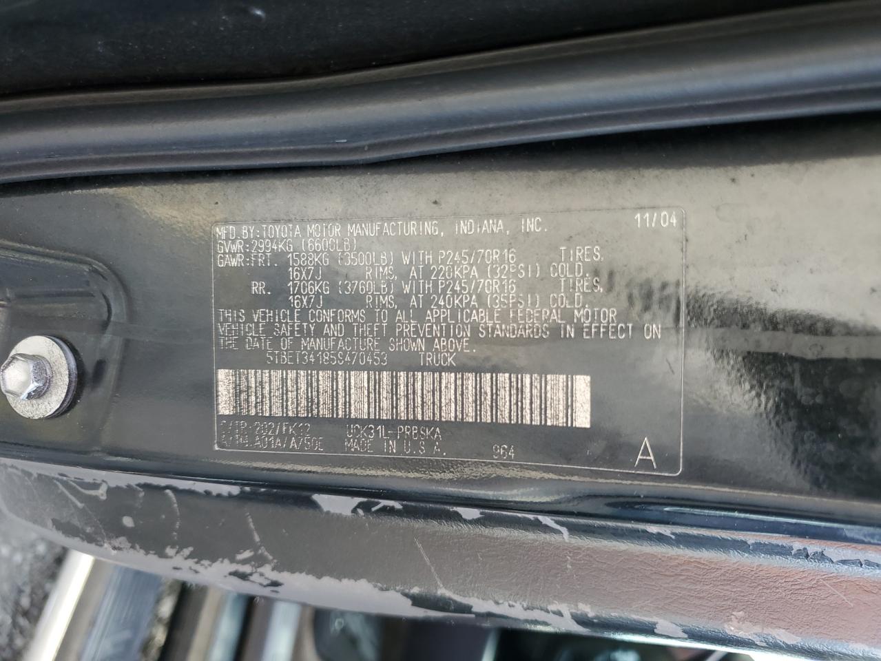 2005 Toyota Tundra Double Cab Sr5 VIN: 5TBET34185S470453 Lot: 56706945