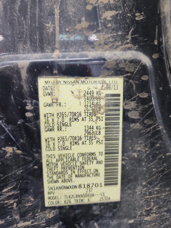2013 Nissan Xterra X VIN: 5N1AN0NWXDN818701 Lot: 58805185
