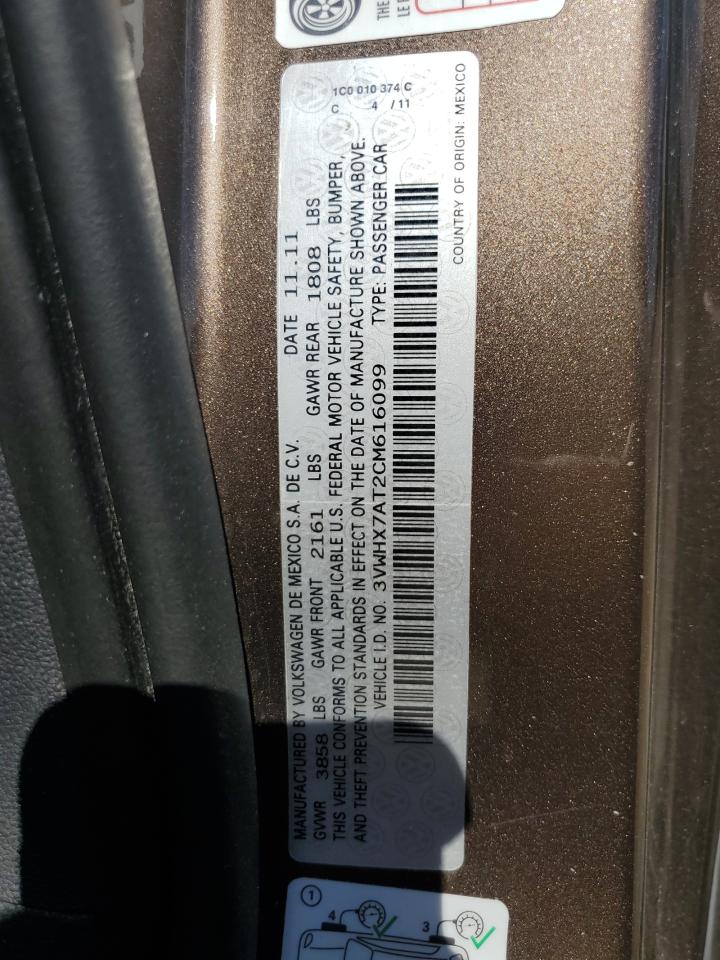 2012 Volkswagen Beetle VIN: 3VWHX7AT2CM616099 Lot: 56421455