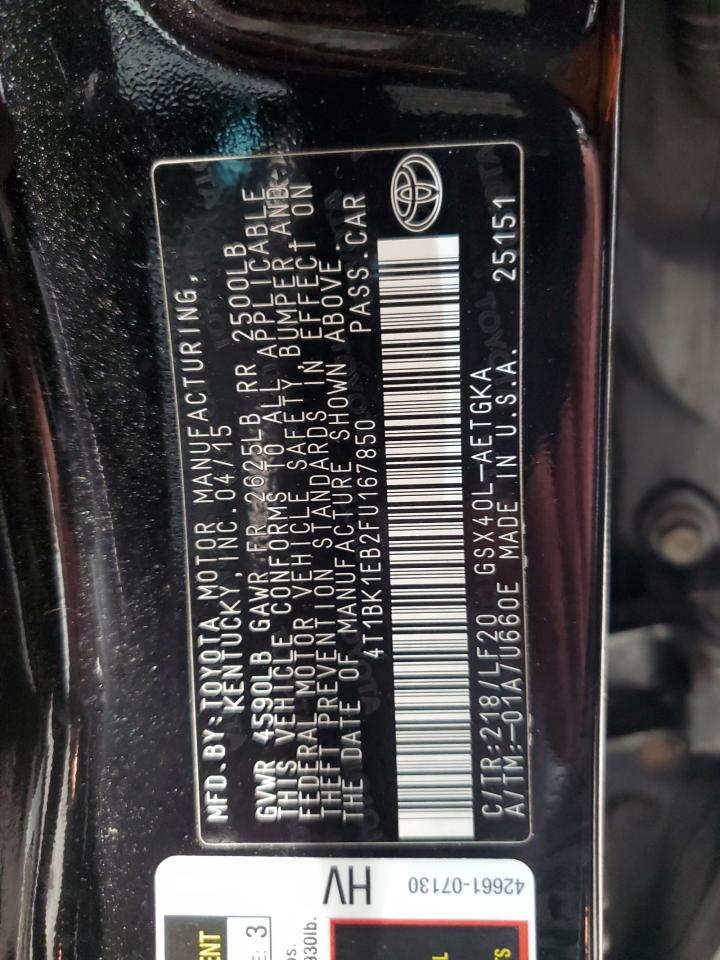 2015 Toyota Avalon Xle VIN: 4T1BK1EB2FU167850 Lot: 56488775