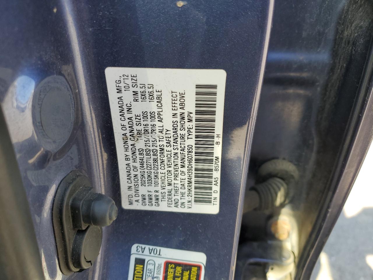 2013 Honda Cr-V Lx VIN: 2HKRM4H39DH607850 Lot: 56980725