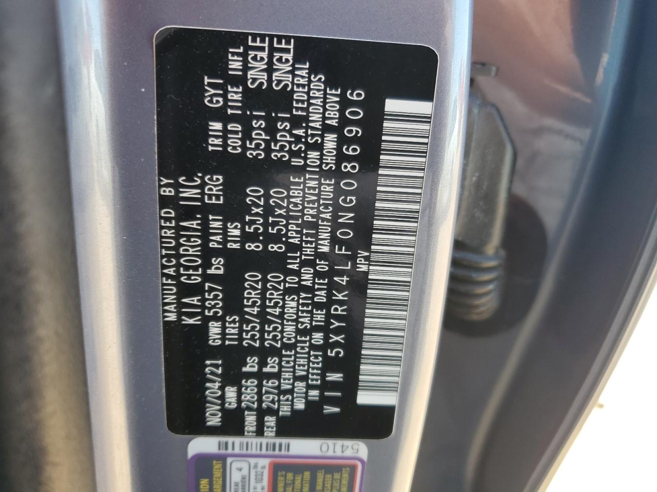 2022 Kia Sorento Sx VIN: 5XYRK4LF0NG086906 Lot: 56728435