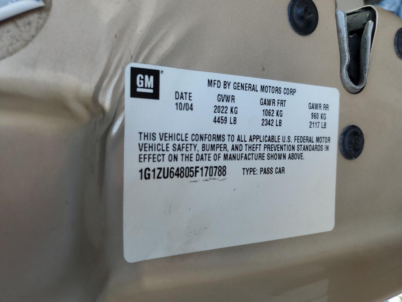 2005 Chevrolet Malibu Maxx Lt VIN: 1G1ZU64805F170788 Lot: 55346265