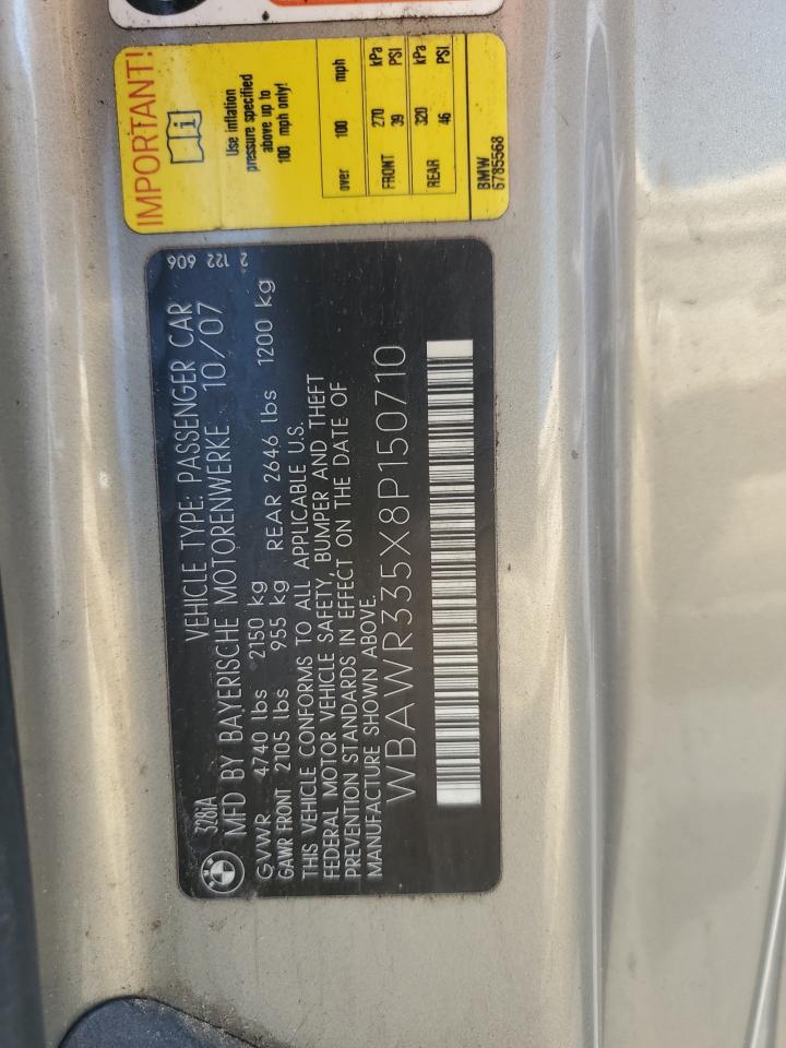 2008 BMW 328 I Sulev VIN: WBAWR335X8P150710 Lot: 59238415