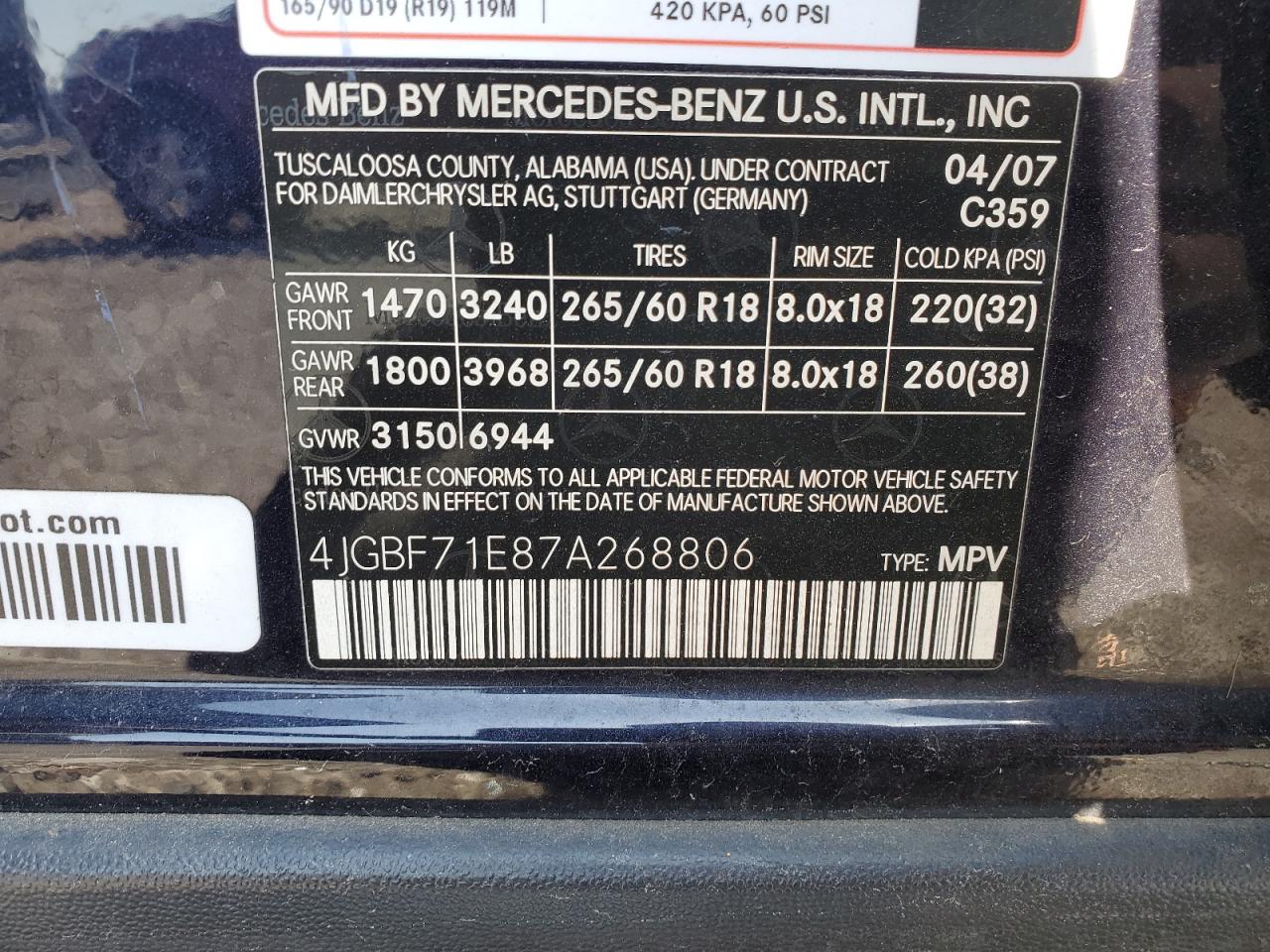 2007 Mercedes-Benz Gl 450 4Matic VIN: 4JGBF71E87A268806 Lot: 56152515