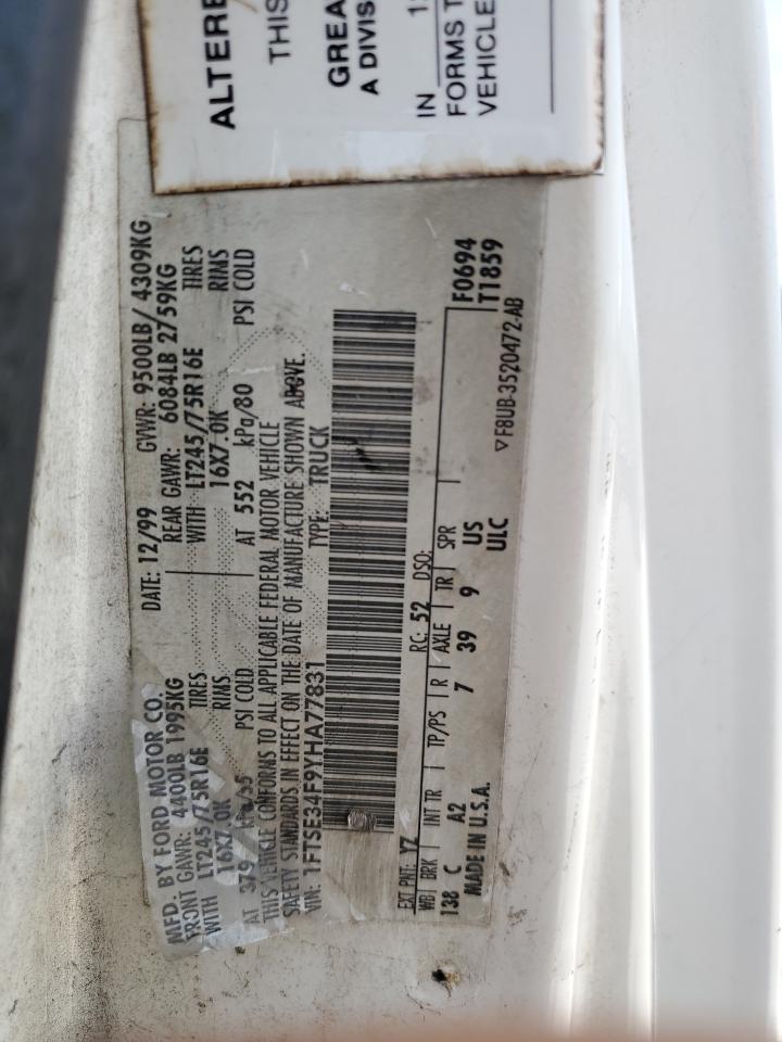 2000 Ford Econoline E350 Super Duty Van VIN: 1FTSE34F9YHA77831 Lot: 56850225