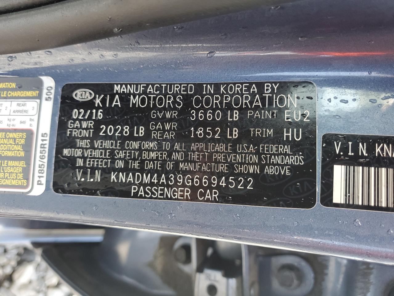 2016 Kia Rio Lx VIN: KNADM4A39G6694522 Lot: 57217575