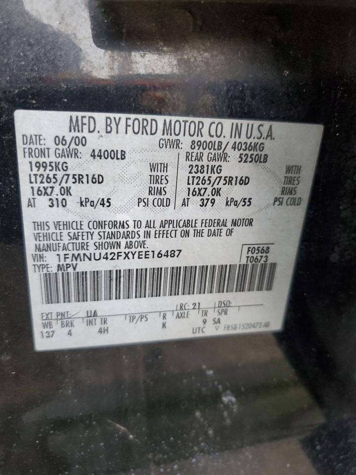 2000 Ford Excursion Limited VIN: 1FMNU42FXYEE16487 Lot: 57900355