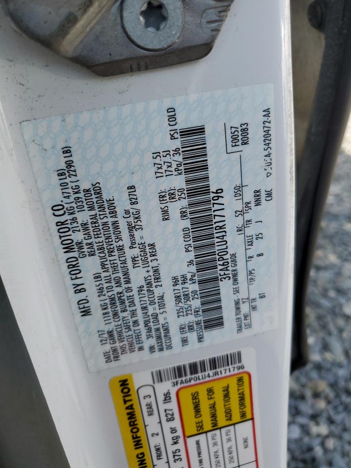 2018 Ford Fusion Se Hybrid VIN: 3FA6P0LU4JR171796 Lot: 54043035