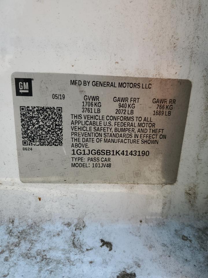 2019 Chevrolet Sonic VIN: 1G1JG6SB1K4143190 Lot: 58178545