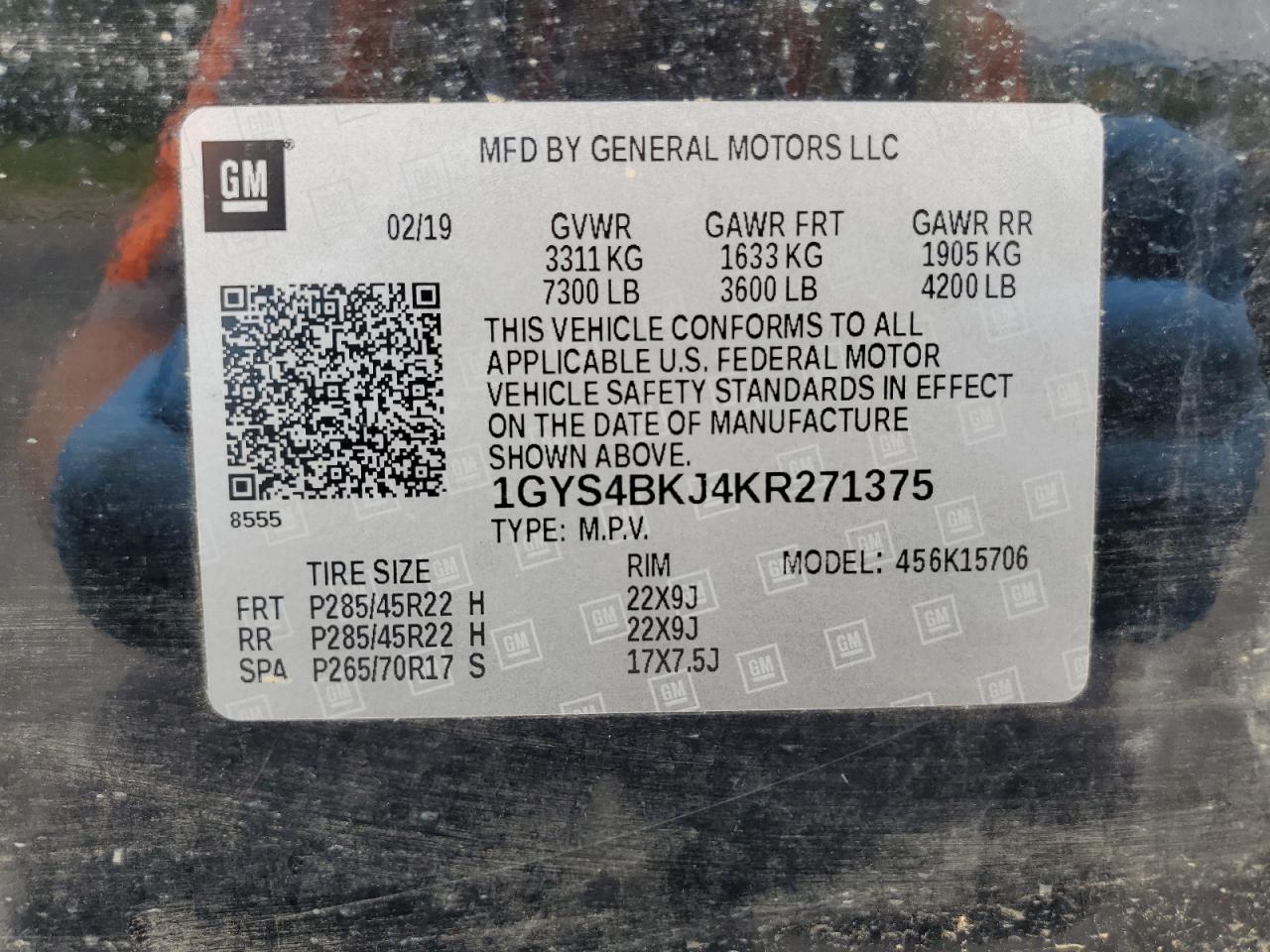 2019 Cadillac Escalade Luxury VIN: 1GYS4BKJ4KR271375 Lot: 56825125