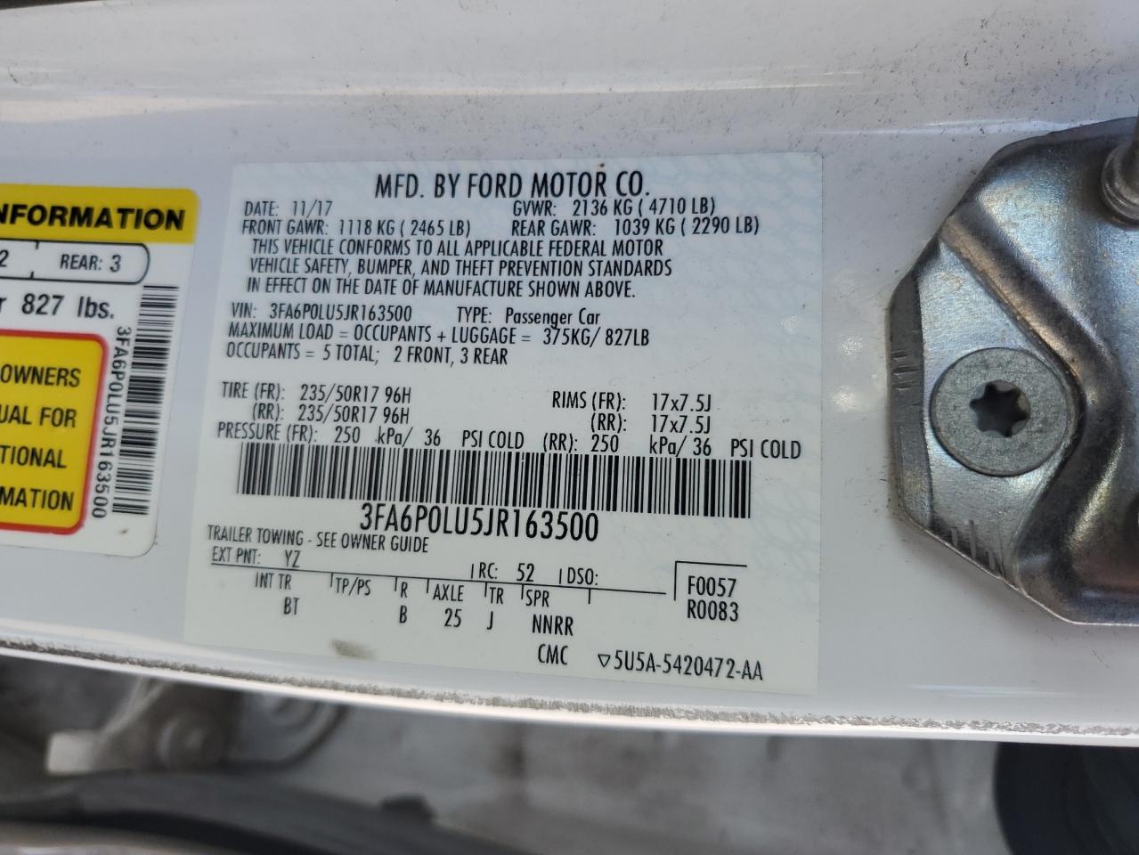 2018 Ford Fusion Se Hybrid VIN: 3FA6P0LU5JR163500 Lot: 84787225