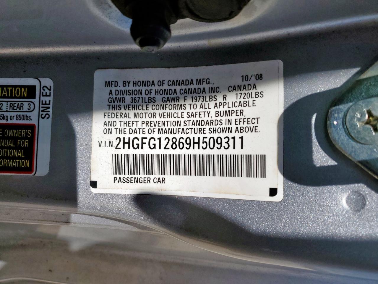 2009 Honda Civic Ex VIN: 2HGFG12869H509311 Lot: 55835655