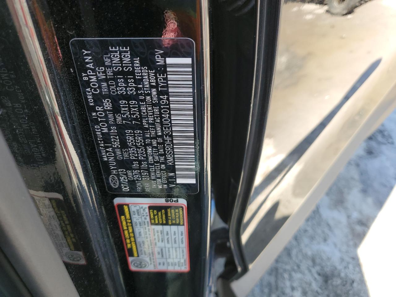 2014 Hyundai Santa Fe Gls VIN: KM8SRDHF3EU040194 Lot: 56144925