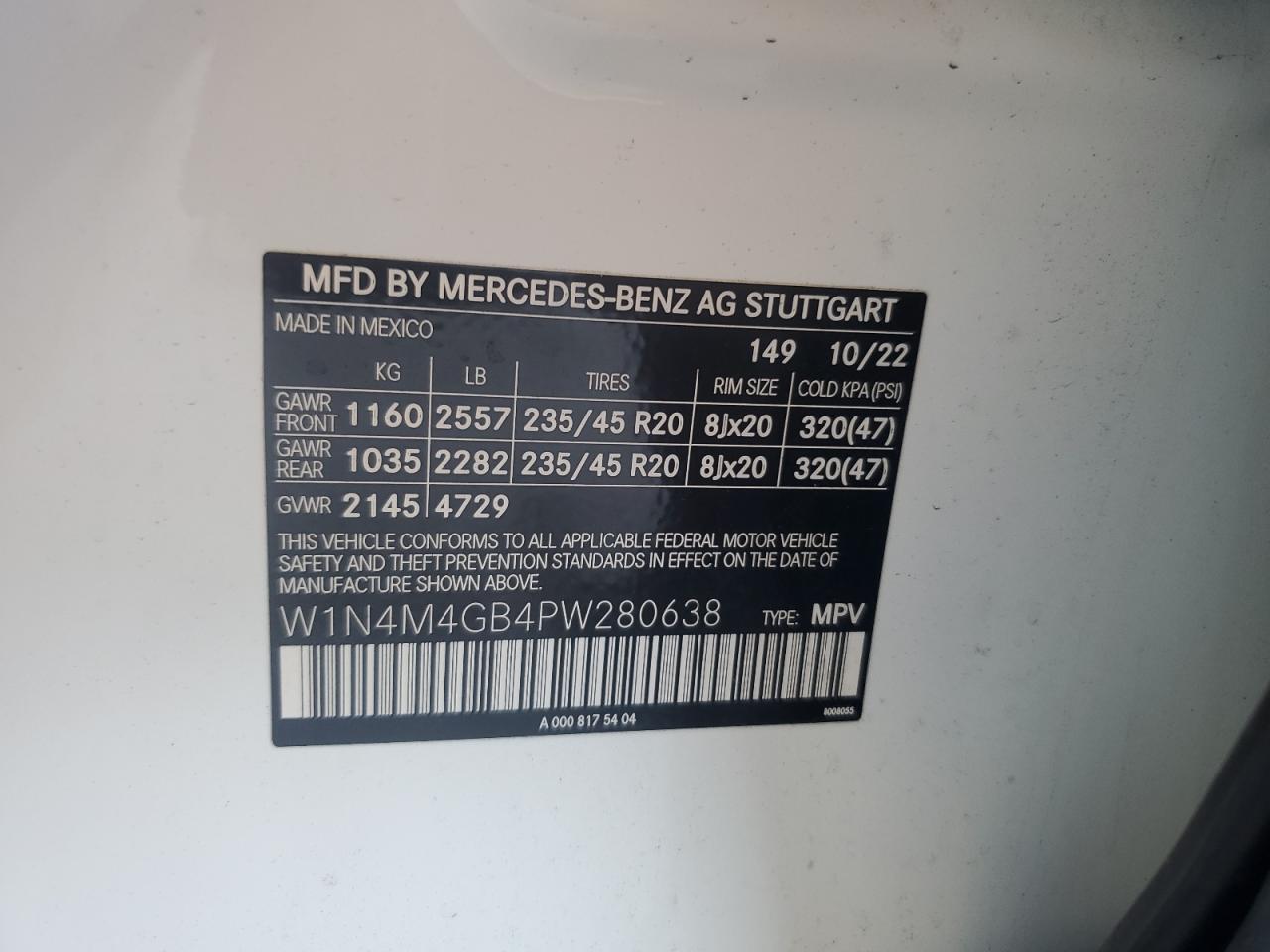 2023 Mercedes-Benz Glb 250 VIN: W1N4M4GB4PW280638 Lot: 56652165