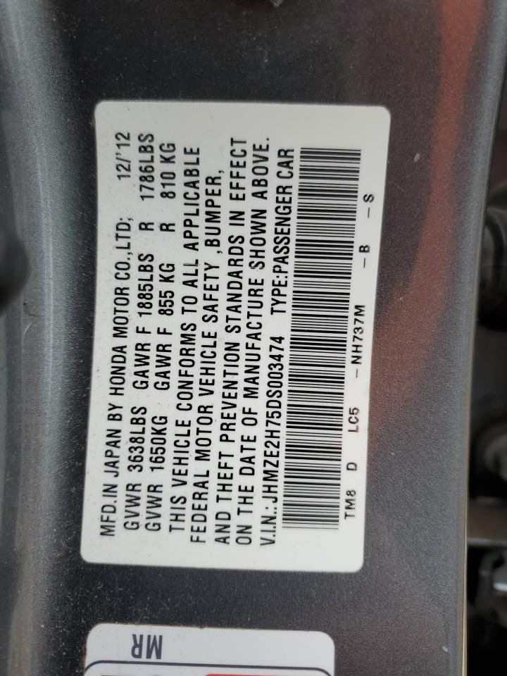 2013 Honda Insight Ex VIN: JHMZE2H75DS003474 Lot: 58510265
