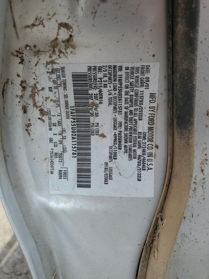 2002 Ford Taurus Ses VIN: 1FAFP55U02A115781 Lot: 59007595