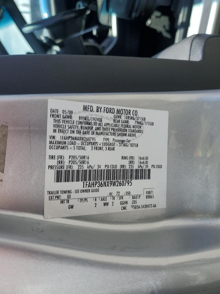 2009 Ford Focus Ses VIN: 1FAHP36NX9W260795 Lot: 57514855