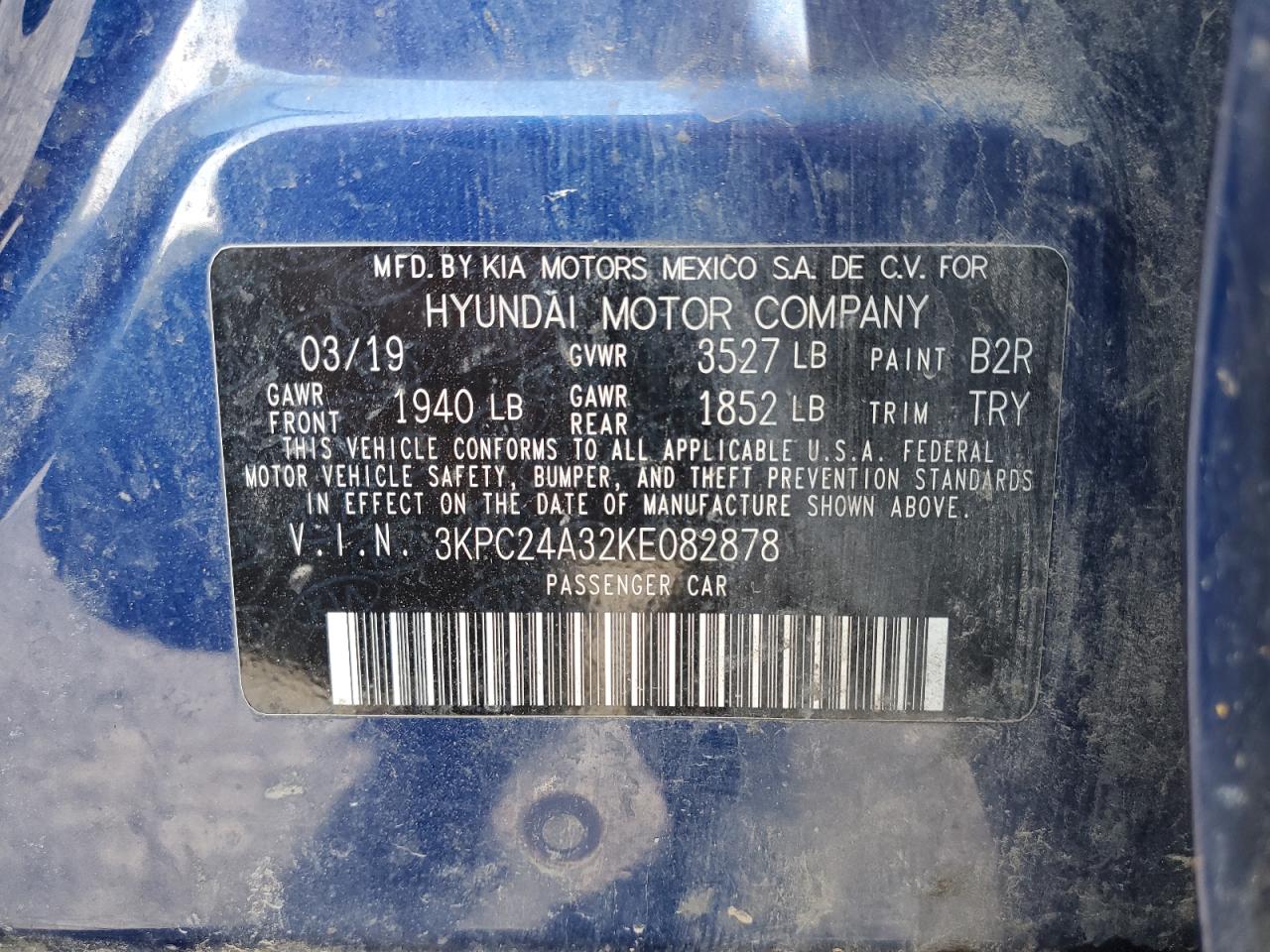 2019 Hyundai Accent Se VIN: 3KPC24A32KE082878 Lot: 55465075