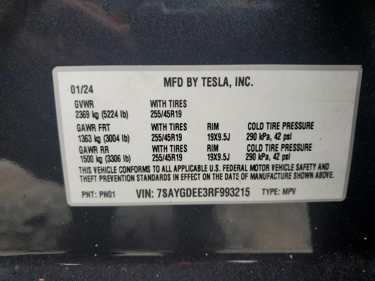 2024 Tesla Model Y VIN: 7SAYGDEE3RF993215 Lot: 56867725
